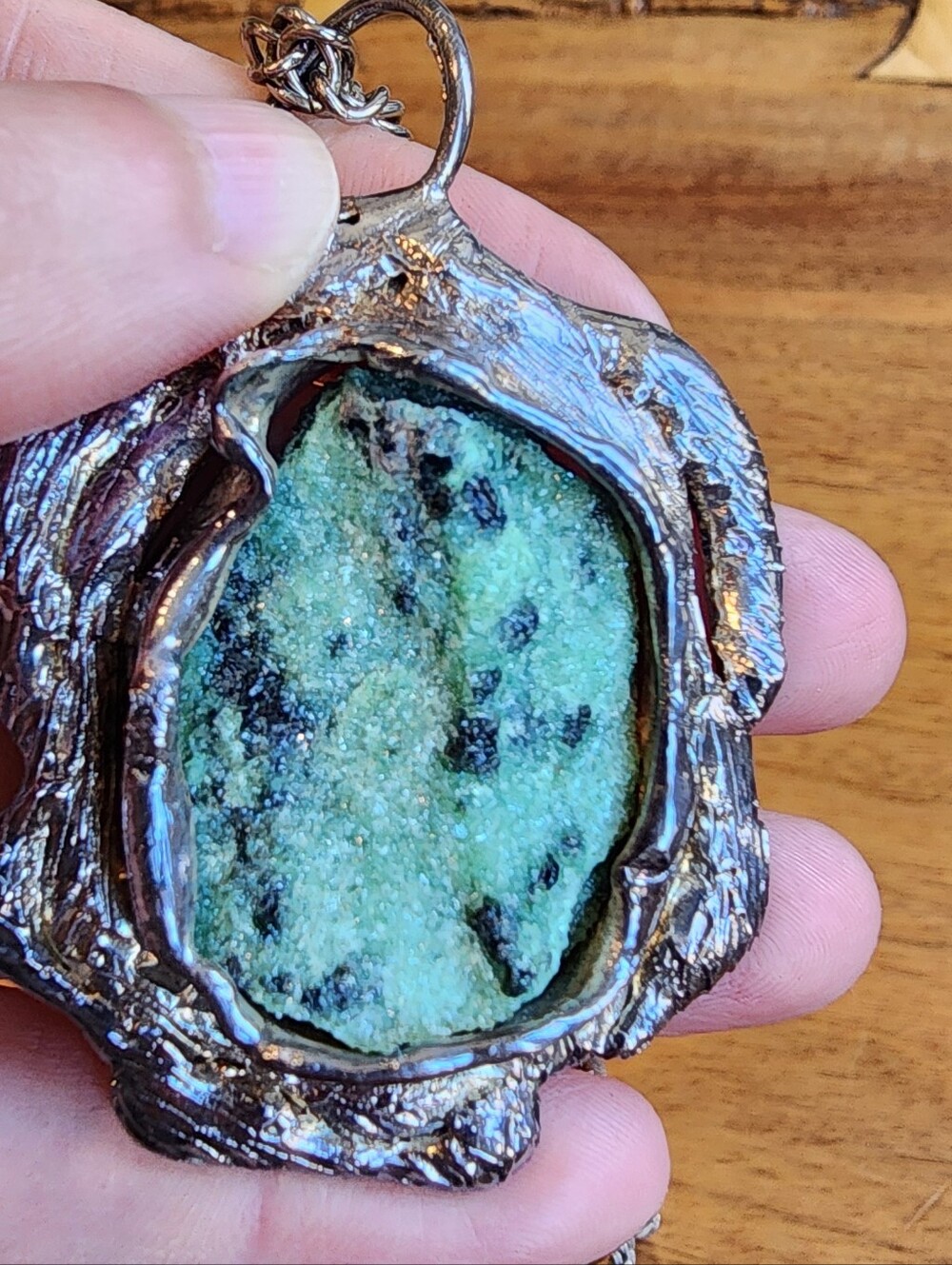 Vintage Dansk Smykkekunst D.S. Denmark Brutalist Green Stone Necklace - Picture 7 of 14
